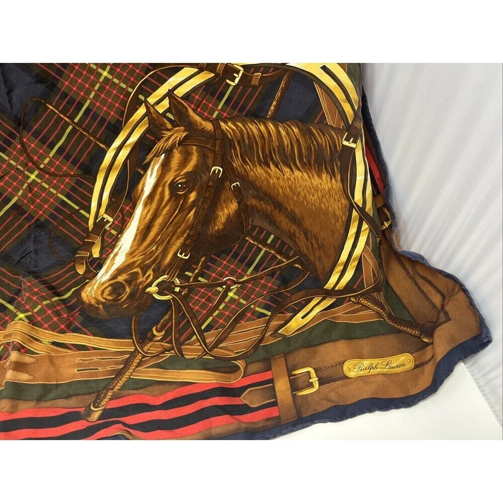 Ralph Lauren Collection Purple Tag Rare Vintage Horse Equestrian Silk Scarf